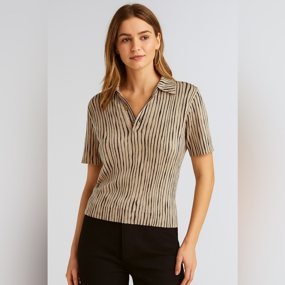 Bottega Veneta Tops - Bottega Veneta Animal Stripe Polo/ Size 4-6
